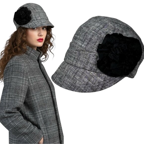 NWT BETMAR New York Newsboy Cap With Flower Gray Adjustable Retro Style - Picture 1 of 10